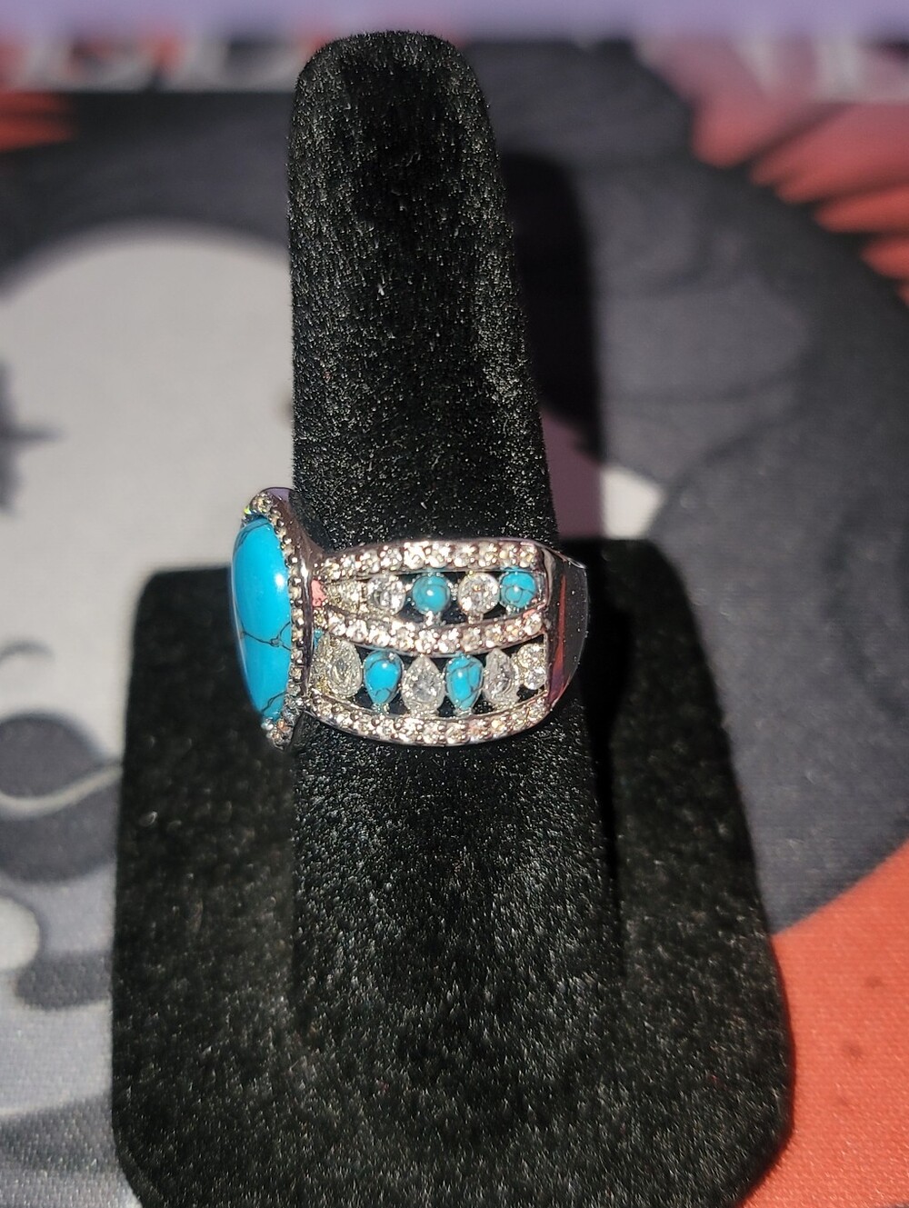 NWT-BP Prairie Moon-Turquoise Magnesite Teardrop Diamond Cubic Zirconia Ring Sz5 - Picture 6 of 8